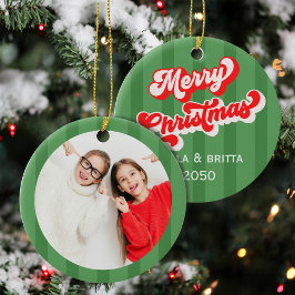 Kerstmis Leuke Foto Groene Whimsical Plezier Keramisch Ornament