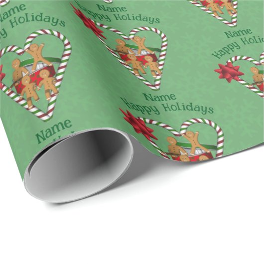 Kerstmis Leuke Gingerbread Candy Cane Gepersonalis Cadeaupapier (Rol Hoek)