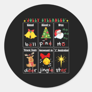 Kerstmis Lezen Leraar Lettergreep Types Fonemisch Ronde Sticker