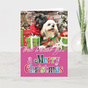 Kerstmis - Lhasa Apso - Klaver en Elf Feestdagen Kaart