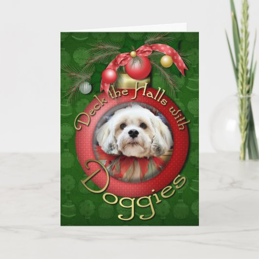 Kerstmis - Lhasa Apso - Muffie Feestdagen Kaart (Voorkant)
