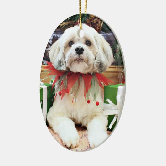 Kerstmis - Lhasa Apso - Muffie Keramisch Ornament (Links)