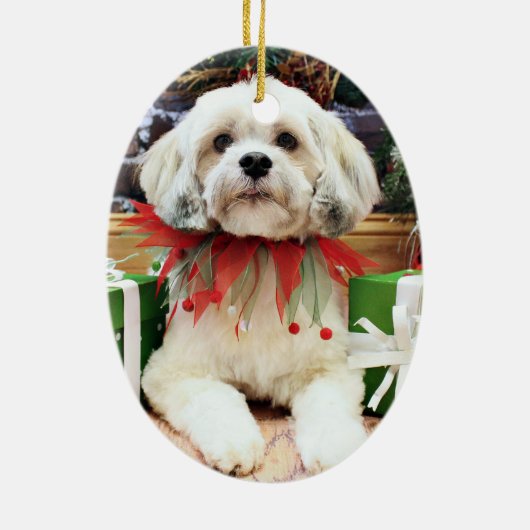 Kerstmis - Lhasa Apso - Muffie Keramisch Ornament (Achterkant)