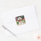 Kerstmis - Lhasa Apso - Muffie Vierkante Sticker (Envelop)