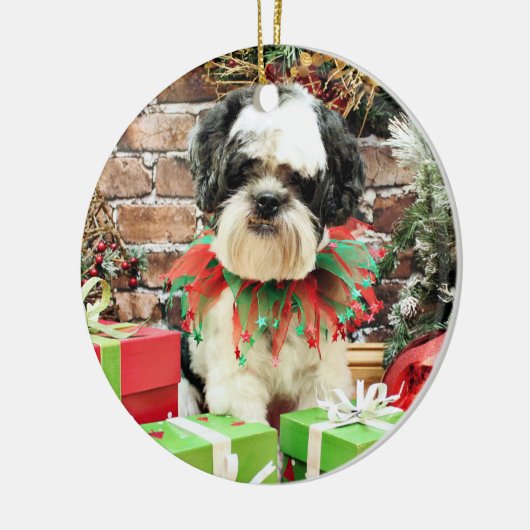 Kerstmis - Lhasa Apso - Parker Keramisch Ornament (Links)