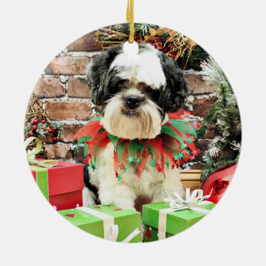 Kerstmis - Lhasa Apso - Parker Keramisch Ornament (Achterkant)