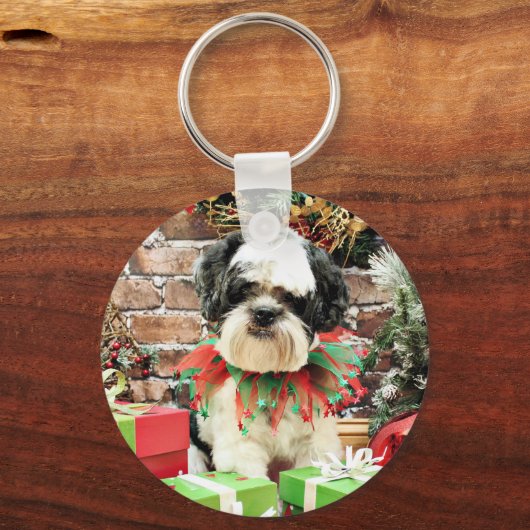 Kerstmis - Lhasa Apso - Parker Sleutelhanger (Voorkant)