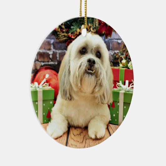 Kerstmis - Lhasa Apso - solo Keramisch Ornament (Rechts)