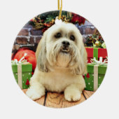 Kerstmis - Lhasa Apso - solo Keramisch Ornament (Voorkant)