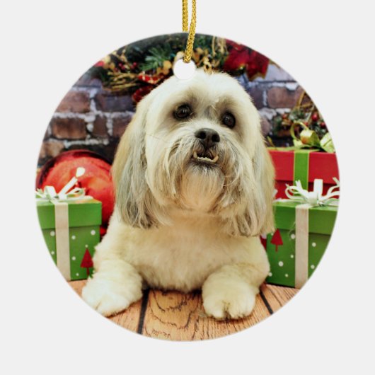 Kerstmis - Lhasa Apso - solo Keramisch Ornament (Voorkant)