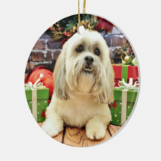 Kerstmis - Lhasa Apso - solo Keramisch Ornament (Links)