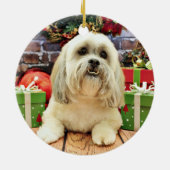 Kerstmis - Lhasa Apso - solo Keramisch Ornament (Achterkant)
