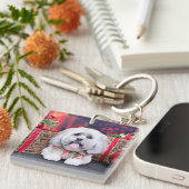 Kerstmis - Lhasa Apso - Solo Sleutelhanger (Voorkant Rechts)