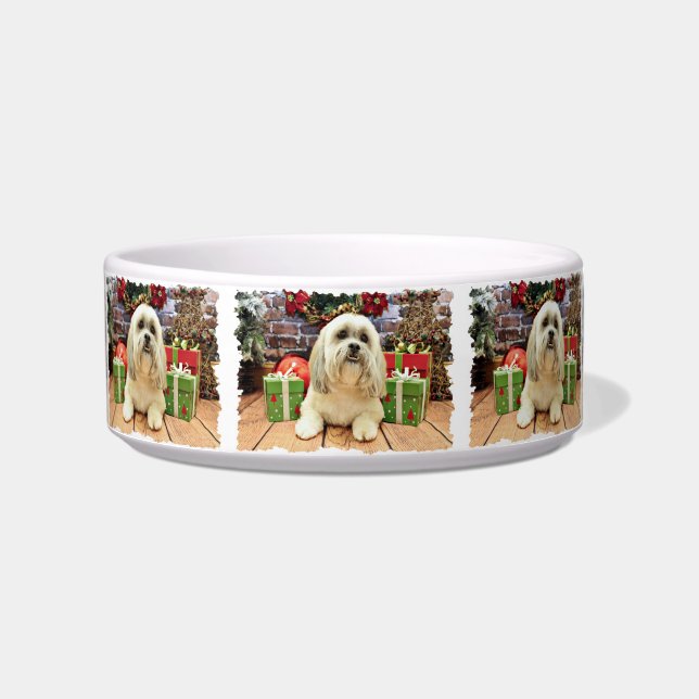 Kerstmis - Lhasa Apso - Solo Voerbakje (Voorkant)