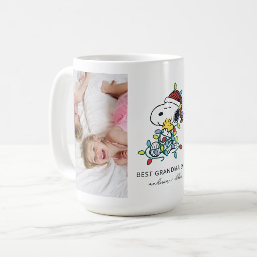 Kerstmis Liefde en Lichten - Beste Oma Foto Koffiemok (Voorkant links)