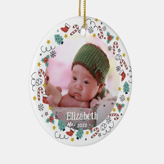 Kerstmis Lijst Baby's Foto Keramisch Ornament (Rechts)