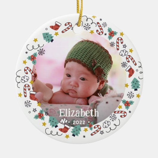 Kerstmis Lijst Baby's Foto Keramisch Ornament (Voorkant)