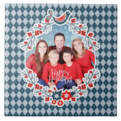 Kerstmis Lijst Voeg je foto-Winter Bird Wreate toe Tegeltje (Voorkant)