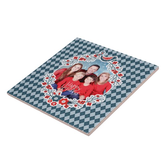 Kerstmis Lijst Voeg je foto-Winter Bird Wreate toe Tegeltje (Zijkant)