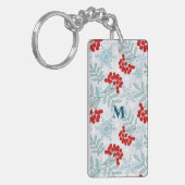 Kerstmis, lijsterbes, rood, wit, sneeuwvlokken sleutelhanger (Voorkant Links)