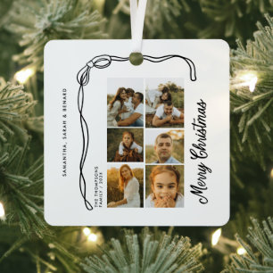 Kerstmis lint Familie 6 foto's Metalen Ornament