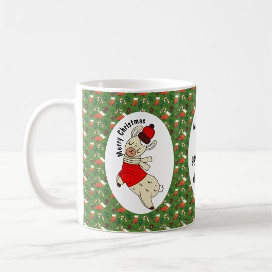 Kerstmis Llama Funny Pattern gepersonaliseerd Koffiemok (Links)