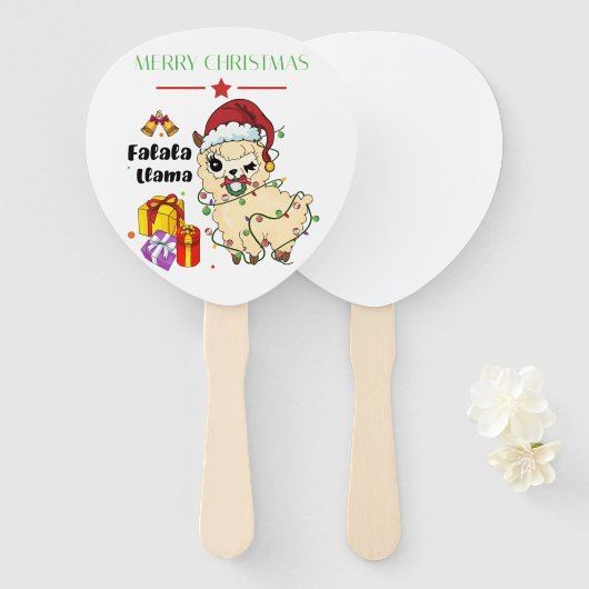 Kerstmis Llama Hand Fan Handwaaier (Voorkant en achterkant)