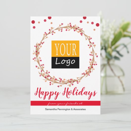Kerstmis Logo Berry Wreath Business Feestdagenkaart (Staand voorkant)