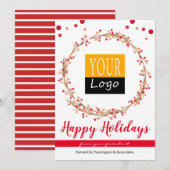 Kerstmis Logo Berry Wreath Business Feestdagenkaart (Voorkant / Achterkant)