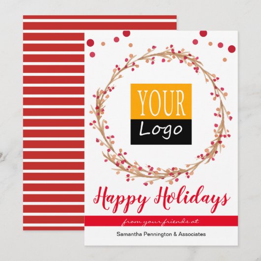 Kerstmis Logo Berry Wreath Business Feestdagenkaart (Voorkant / Achterkant)