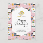 Kerstmis Logo Cute Penguins Snowmen Business Briefkaart (Voorkant)