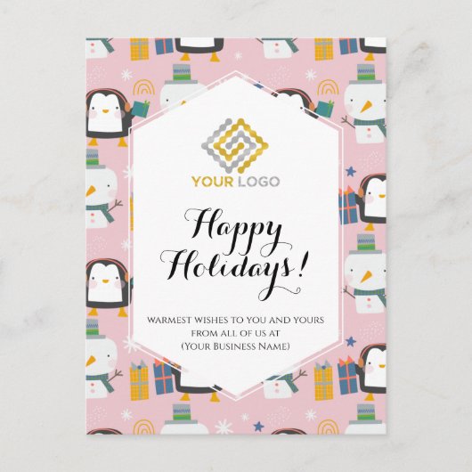 Kerstmis Logo Cute Penguins Snowmen Business Briefkaart (Voorkant)