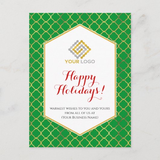 Kerstmis Logo Moderne Groene Gold Red Business Briefkaart (Voorkant)