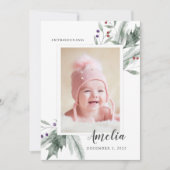 Kerstmis Loof Baby Foto Geboorte Aankondiging (Voorkant)