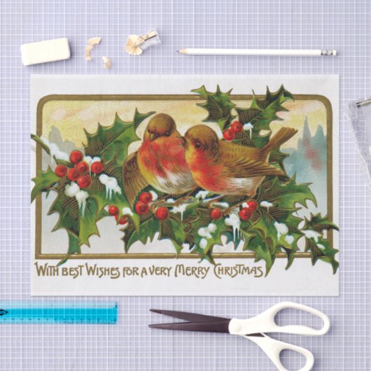 Kerstmis Lovebirds Onder Bessen en Ivy Tissuepapier (Craft)