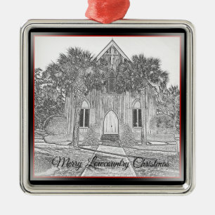 Kerstmis Lowcountry Bluffton Kerk Schets Metalen Ornament