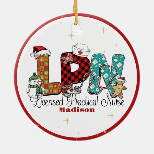 Kerstmis LPN Verpleegster Custom Keramisch Ornament (Achterkant)
