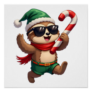 Kerstmis Luiaard Elf Pepermunt Snoepstok Trui Gi Perfect Poster