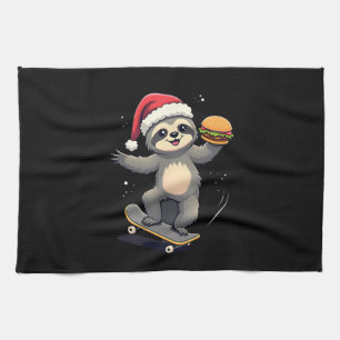 KERSTMIS LUIAARD Grappige Kerst Skateboard Luiaard Theedoek