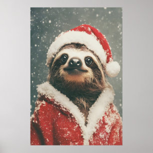 Kerstmis Luiaard Kunstprint, Grappig Vakantie Dier Poster
