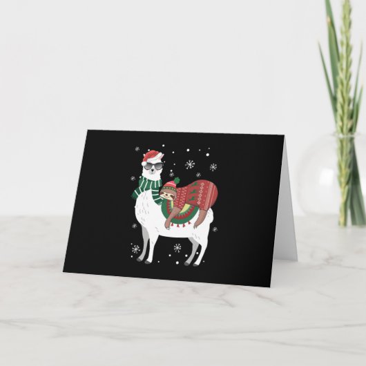 Kerstmis Luiaard Rijdt Lama Kaart (Voorkant)