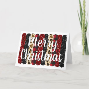 Kerstmis Luipaard Glitter Glam Penseelstreken Feestdagen Kaart