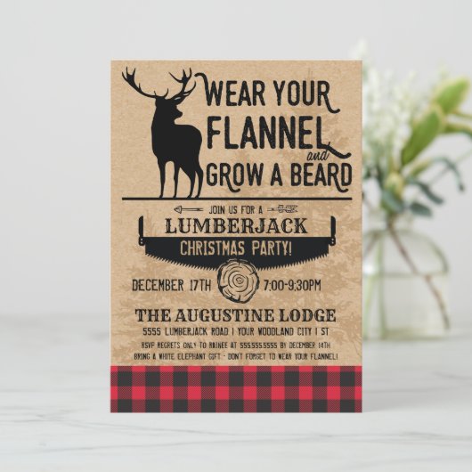 Kerstmis Lumberjack Uitnodiging - Buffalo Plaid (Staand voorkant)