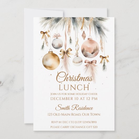 Kerstmis lunchpartij besneeuwde boho waterverf kaart (Voorkant)