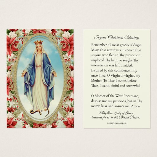 Kerstmis Maagd Maria Memorare Gebed Poinsettia Visitekaartje (Voorkant /achterkant)