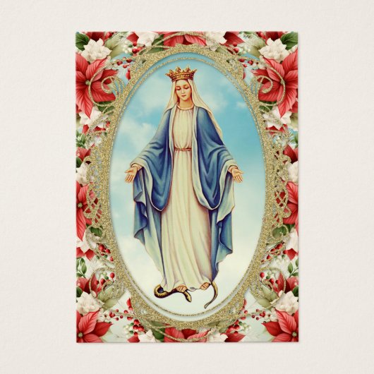 Kerstmis Maagd Maria Memorare Gebed Poinsettia Visitekaartje (Voorkant)