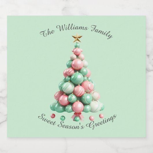 Kerstmis Macaron Bomen Aangepaste Naam en Bericht Sparkling Wijnetiket (Enkel label)