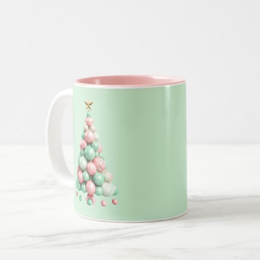 Kerstmis Macaron Bomen Aangepaste Naam en Bericht Tweekleurige Koffiemok (Voorkant links)