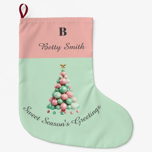 Kerstmis Macaron Bomen Aangepaste naam Grote Kerstsok (Voorkant)