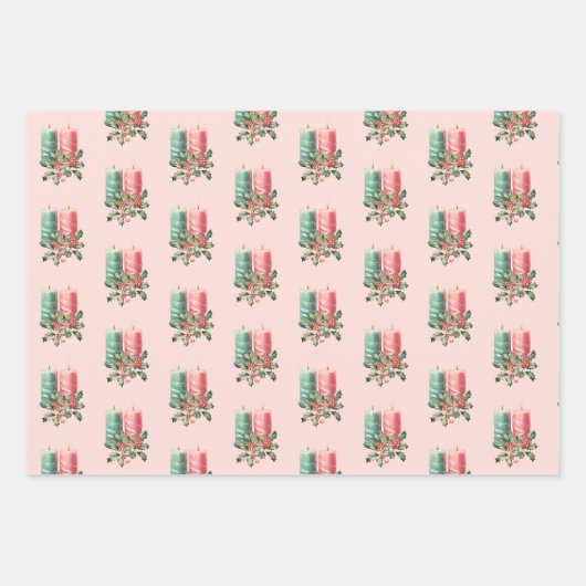 Kerstmis Macaron Bomen en Kaarsen Aangepaste Beric Inpakpapier Vel (Voorkant 2)